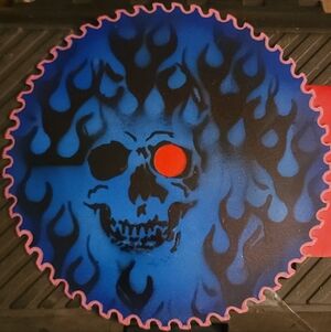 Skull In Flames Painted Sawblade